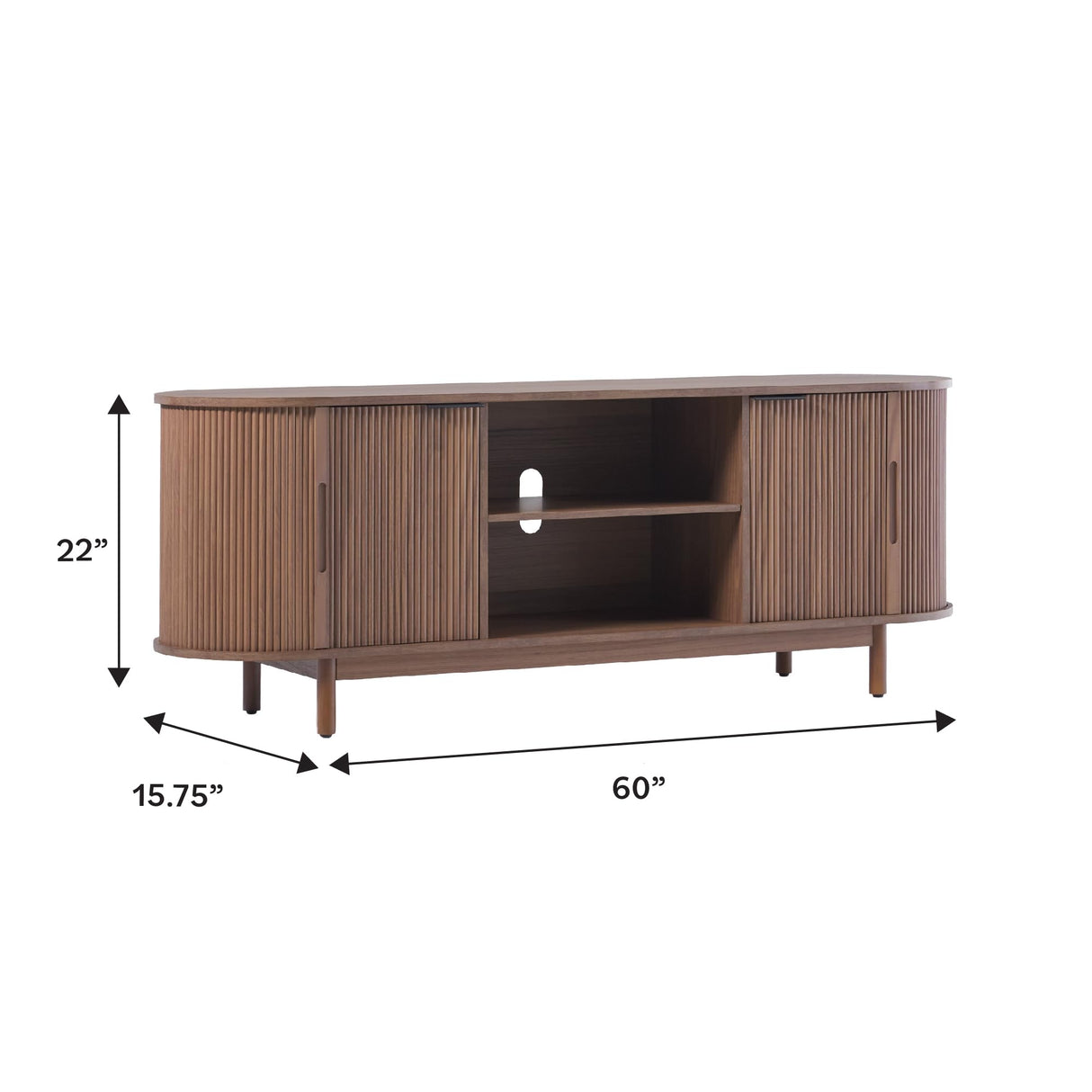 Walker Edison Chloe Curved Reeded TV Stand, Sliding Doors, 65 Inch, 60 inch, Mocha Walker Edison