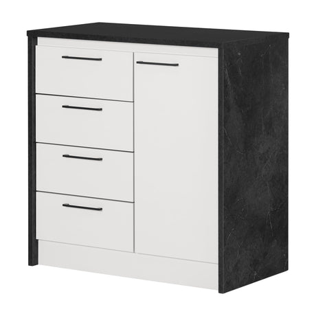 South Shore Furniture Myro Compact Kitchen Island with Storage, Small, Faux Black Stone and White South Shore
