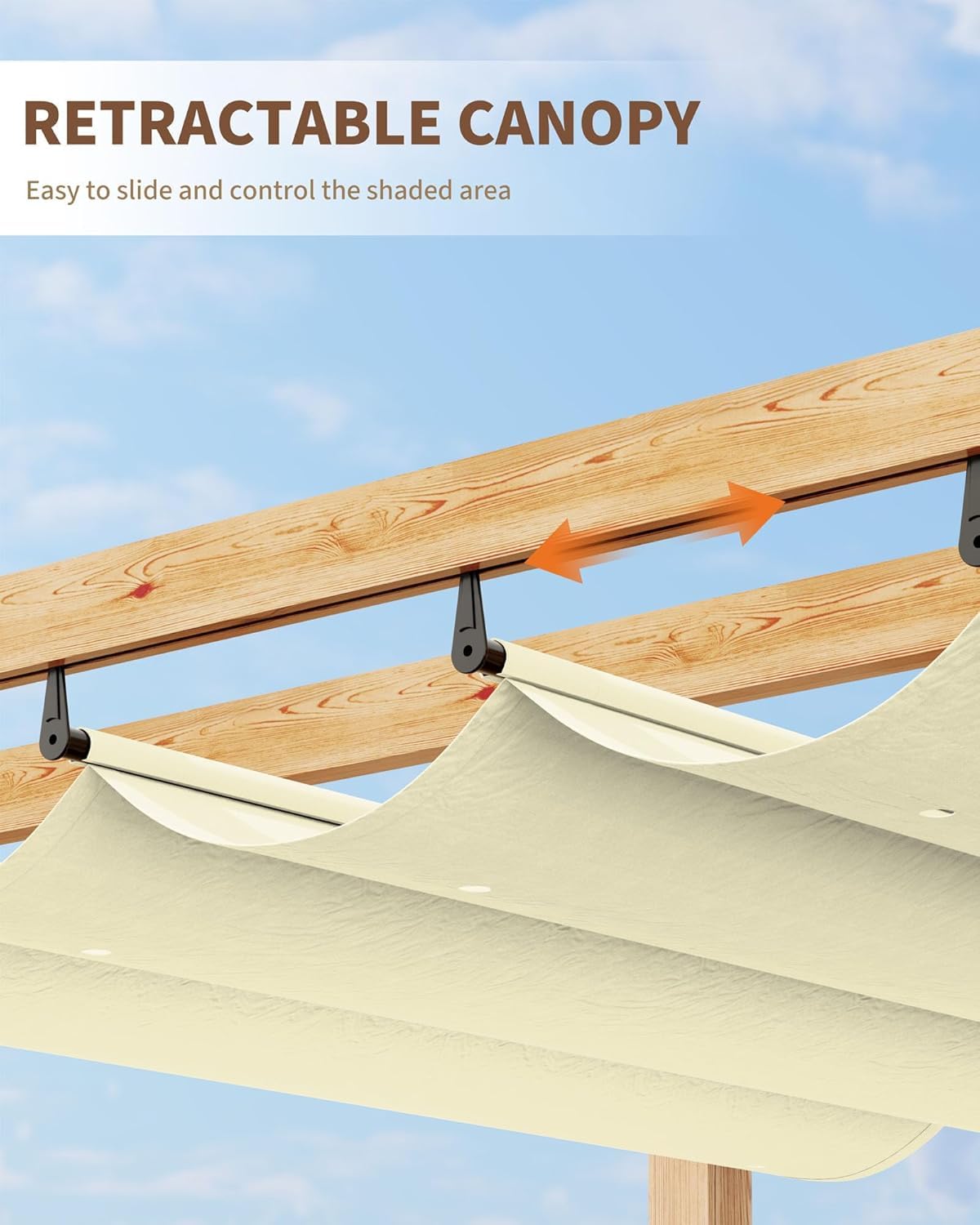 IDEALHOUSE Patio Pergola, Outdoor Patio Gazebo with Retractable Sun Shade, Metal Pergola Shelter for Backyard Deck Garden (Wood-Grain, 10 x 13 FT) IDEALHOUSE