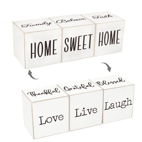 Airrioal Farmhouse Home Decorations for Living Room Decor,4-Sided Wooden Blocks Rustic Sign, Modern Farmhouse Decor for Shelf Tiered Tray Entryway Coffee Table Decor,2.8" Airrioal