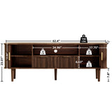 DAMCROP TV Stand 62.4 Inch Mid Century Modern Media Console Table with Drawer Shelves Sliding Tambour Door Farmhouse Sideboard Buffet Cabinet Fits TVs up to 75 inch Fluted Wood Entertainment Center DAMCROP
