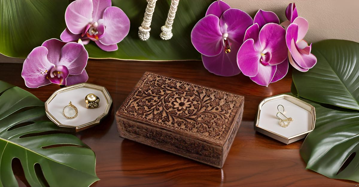 Great Birthday Gift Ideas Handmade Decorative Wooden Jewelry Box Jewelry Organizer Keepsake Box Treasure Chest Trinket Holder Watch Box Storage Box Housewarming Gifts Women The Great Indian Bazaar