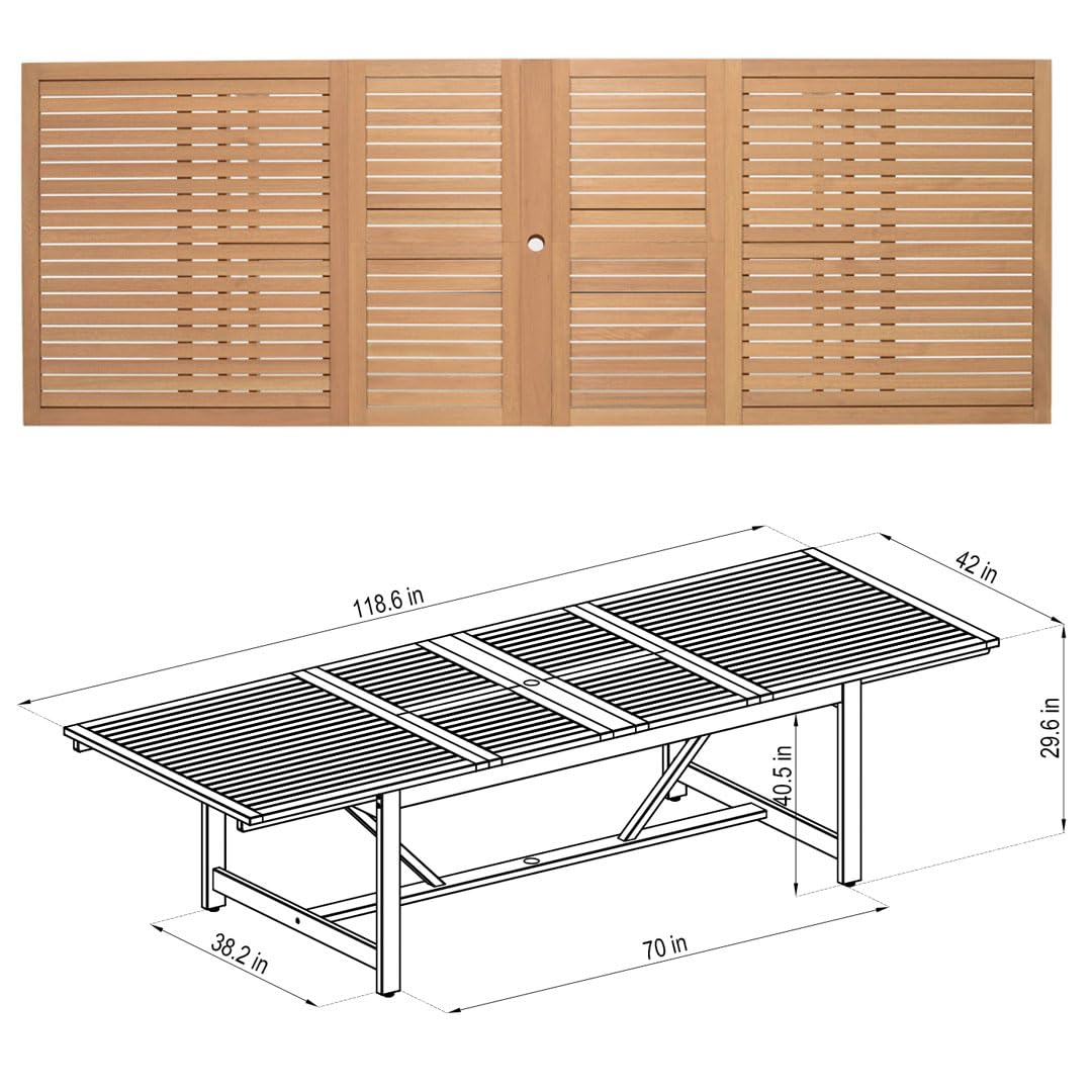 Amazonia Franklin 9-Piece Rectangular Extendable Patio Dining Set Teak Finish and Weather-Net Technology Ideal for Outdoors and Indoors Amazonia