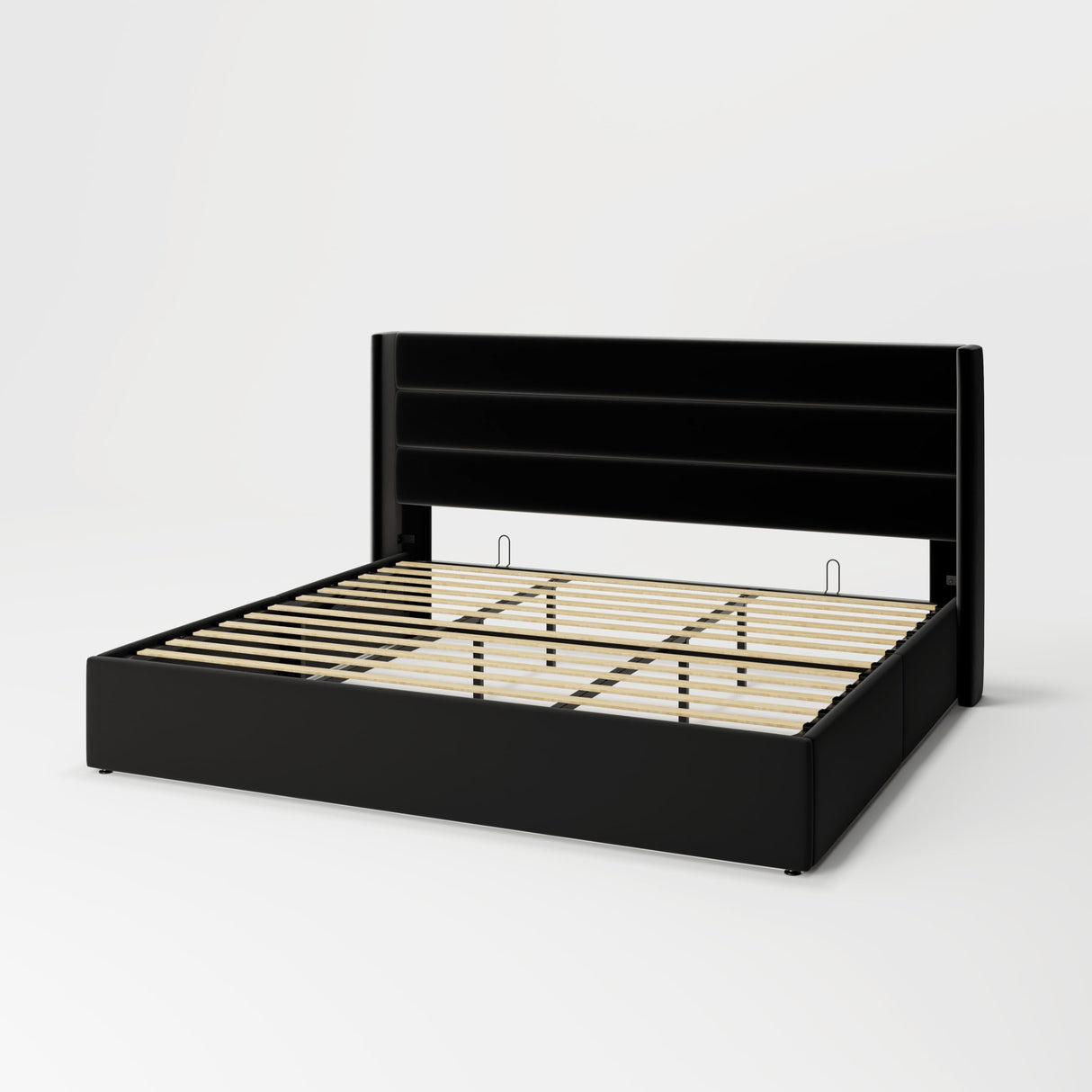Allewie King Size Velvet Lift Up Storage Bed, Modern Wingback Headboard, Hydraulic Support, No Box Spring Needed, Black Allewie