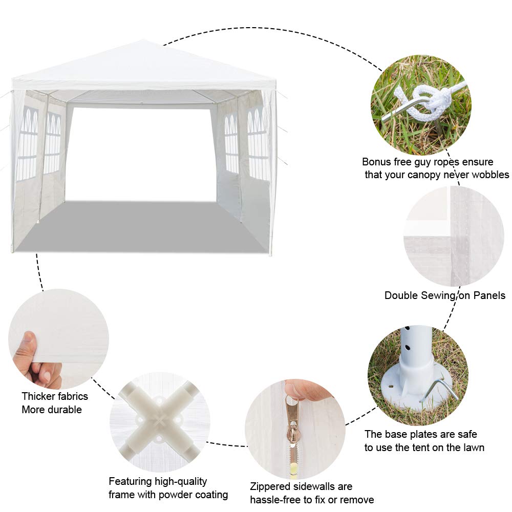 Simply-Me 10' x 20' Outdoor Canopy Waterproof Gazebo Party Wedding Tent,Sunshade Shelter Canopy Gazebo with 4 Removable Sidewalls,White