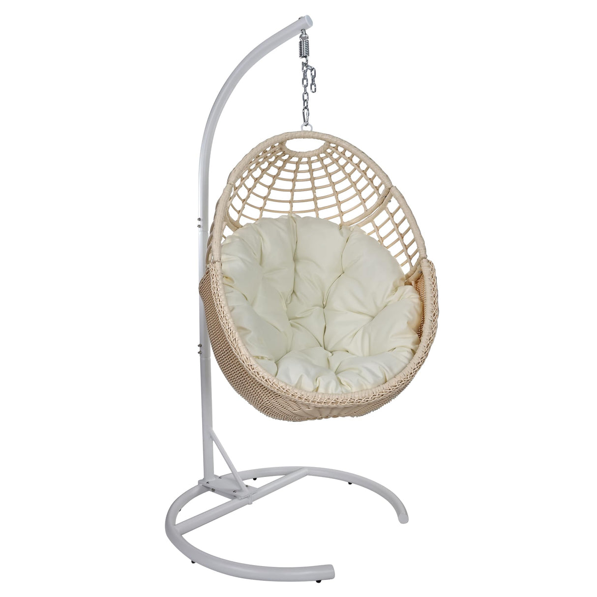 TWT Egg Chair Indoor Outdoor Patio Wicker Hanging Egg Chair Swing Egg Basket Chairs with Stand UV Resistant Cushions 350lbs Capacity for Patio Bedroom Balcony Xmas Gift Beige TWT