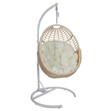 TWT Egg Chair Indoor Outdoor Patio Wicker Hanging Egg Chair Swing Egg Basket Chairs with Stand UV Resistant Cushions 350lbs Capacity for Patio Bedroom Balcony Xmas Gift Beige TWT