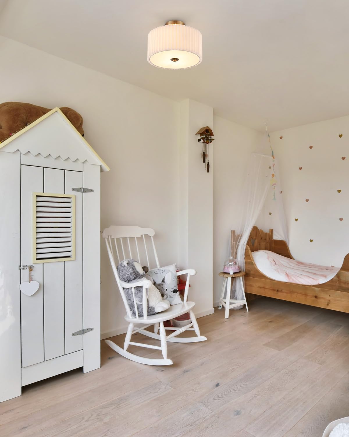 VONLUCE Semi Flush Mount Ceiling Light, 12.2'' Ceiling Light Fixture with Pleated Shade, 2-Light Modern Drum Light Fixture for Bedroom Living Room Entryway Hallway, White Shade & Bronze Finish VONLUCE