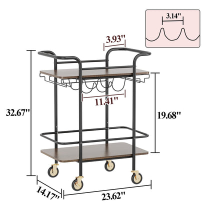 Wisdom Star 2 Tier Bar Cart with Wheels, Serving Cart with Wheels and 2 Handle, Outdoor Bar Cart for The Home with Wine Rack and Glass Holder, Kitchen Serving Cart for Home, Dining Room, Part - WoodArtSupply