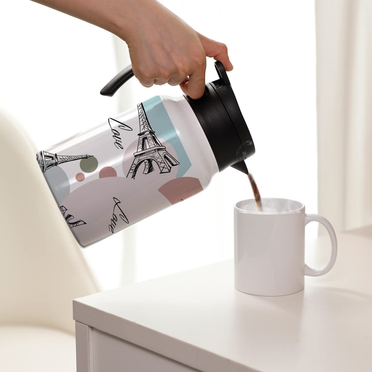 PYD Life Thermal Carafe Sublimation Blanks Coffee Pot 50 OZ White Large 1.5 Liter Stainless Steel Double Wall Vacuum Insulated Flask for Sublimation Oven Print 2 Pack PYD Life