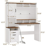 Farmhouse Executive Desk 51" Computer Desk with 2 Drawers Storage Cabinet and RGB LED Lights Power Outlets, Wood Home Office Desk with Hutch and Monitor Stand for Work Study Writing Halitaa