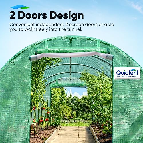 Quictent Upgraded 20'x10'x6.6' Large Walk-in Greenhouse Outdoor, Heavy Duty Galvanized Steel Frame High Tunnel Green House w/ PE Cover 2 Zipper Screen Doors, Gardening Plant Hot House 20 Stak - WoodArtSupply