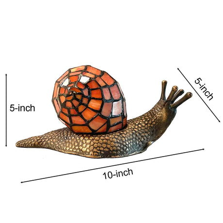 Bieye L10963 Land Snail Tiffany Style Stained Glass Accent Table Lamp for Home Decor (Orange, 10" D x 5" W x 5" H) Bieye