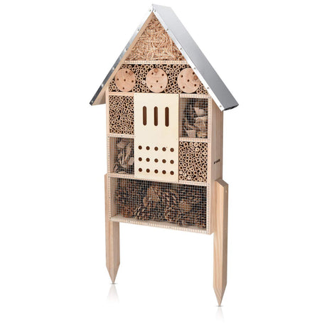 Navaris Insect House with Stakes - Extra Large Wooden Bug Hotel 22.4" H x 15" W - Bee, Butterfly, Ladybug Natural Nesting Habitat for Garden and Yard Navaris