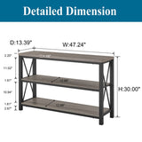 BON AUGURE Rustic Sofa Table Behind Couch, Industrial Console Tables for Entryway, 3 Tier Wood Shelves Entry Table with Storage for Foyer, Hallway, Front Door (47 Inch, Dark Grey Oak) BON AUGURE