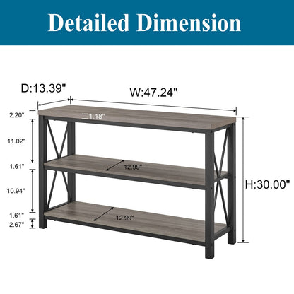 BON AUGURE Rustic Sofa Table Behind Couch, Industrial Console Tables for Entryway, 3 Tier Wood Shelves Entry Table with Storage for Foyer, Hallway, Front Door (47 Inch, Dark Grey Oak) - WoodArtSupply