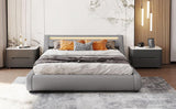 Upholstered Faux Leather Hydraulic Storage Bed with LED Light Headboard - Queen Size, Grey WoodArtSupply
