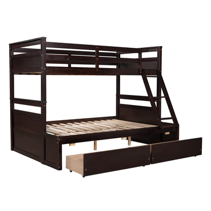 Twin Over Full Bunk Beds with 2 Under Bed Storage Drawers, Stronger & More Stable Bunkbed, Espresso