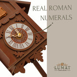 Lumat Cuckoo Clock - Modern Brown Cuckoo Clocks for Wall - Natural melodies - Volume Control - Night Mode - Perfect for Adults, Kids and Families - Battery Powered Lumat