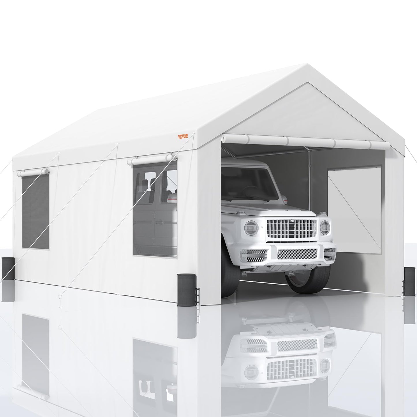 VEVOR Carport, 10x20 ft Heavy Duty Portable Garage with Roll-up Windows, Removable Sidewalls & Doors, UV Resistant Waterproof All-Season Car Canopy for Car, Truck, SUV, Boat, F150