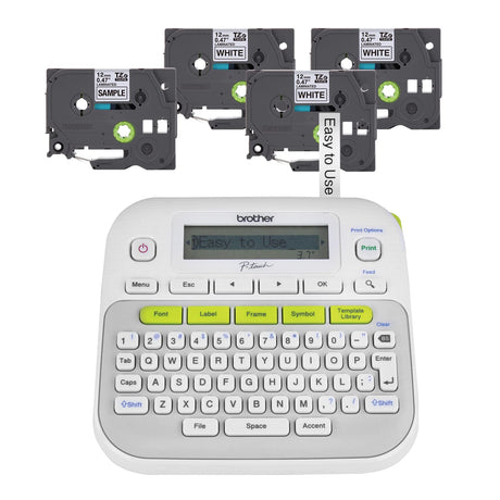 Brother P-Touch, PTD210, Easy-to-Use Label Maker Bundle (4 Label Tapes Included), White, Small Brother