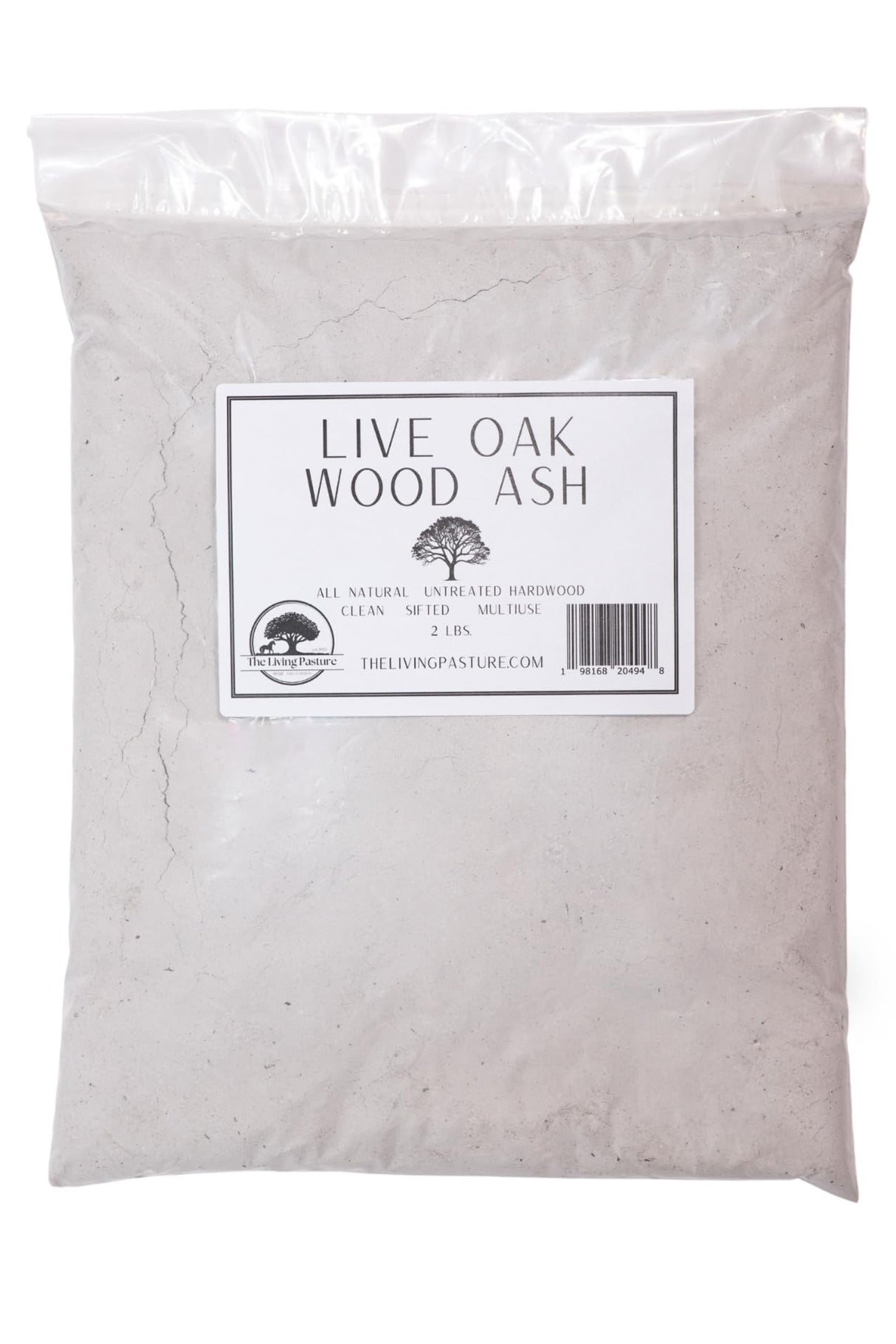 Live Oak Wood Ash - All Natural Clean Sifted Premium MultiUse Hardwood Ashes (2 lbs) The Living Pasture