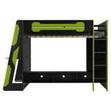 HZSMHDZKJ Full Size Esports Style Loft Bed with Desk, Multi-Storage Shelves, LED and Charging Station, Wooden Gaming Loft Bed Frame with Ladder and Safety Guardrail for Kids Teens Adults (Green) HZSMHDZKJ