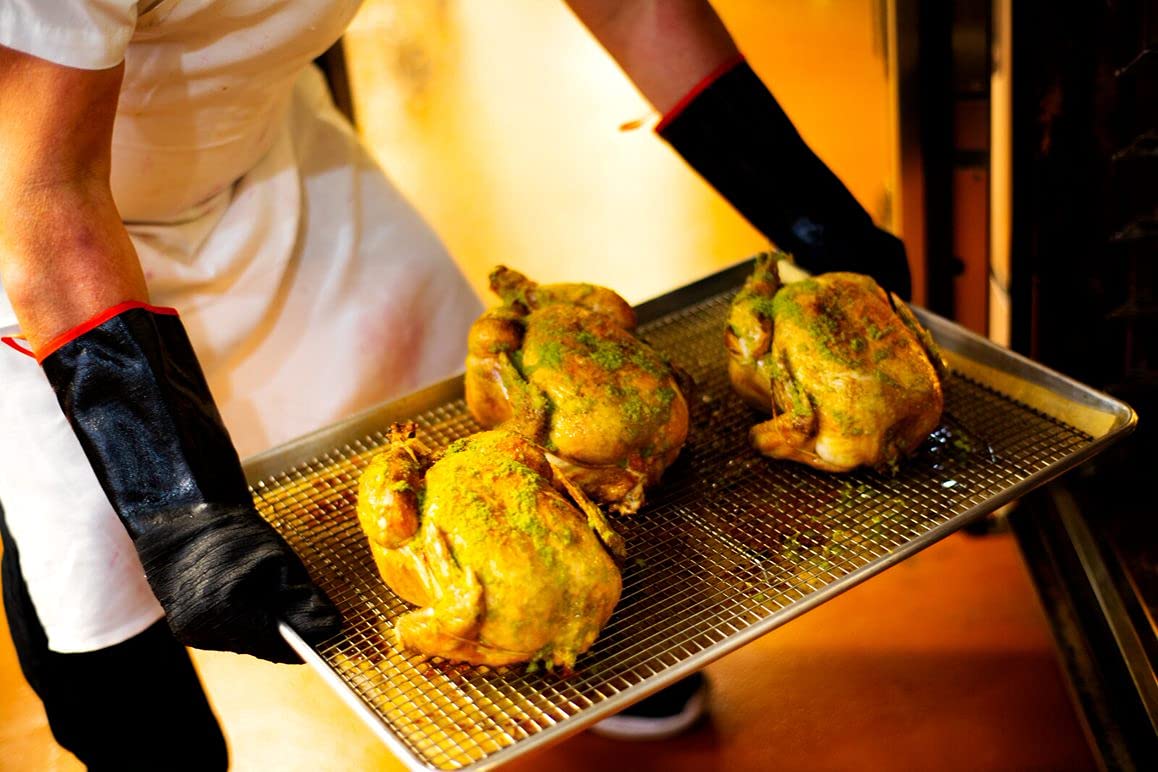 BBQ Gloves Cooking Gloves Food Contact Safe No BPA Insulated Waterpoof, Oil Proof, Heat Resistant BBQ, Smoker, Grill, and Outdoor Cooking Gloves, Neoprene Material Made in USA, 13 Inch Long G & F PRODUCTS