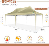COBIZI 10x20 Pop Up Canopy Tent with Sidewalls,Party Tent Outdoor Gazebos, Waterproof & UV50+,3 Adjustable Heights,Higher Frame Design - Extra Tall for Parties Backyard,Weddings,Markets,(Khaki) COBIZI