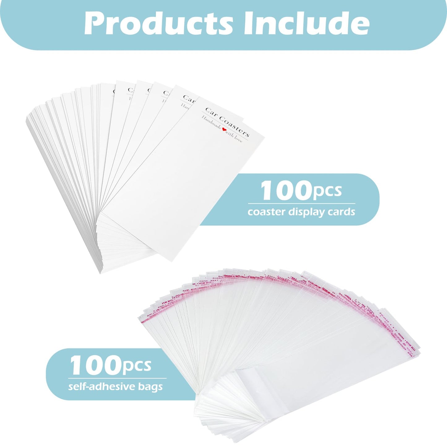 100Pcs Car Coaster Packaging for Selling, Sublimation Car Coasters Cards with 100pcs Bags Suitable for Business Packaging Display, Sublimation Car Coasters Cards for Selling