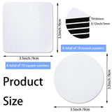 20 Pieces Square and Round Sublimation Coaster Blanks Cup Mat Rubber Heat Transfer Press Printing for DIY Home Kitchen Decor (3.5x3.5x0.12Inch) White REDANHA