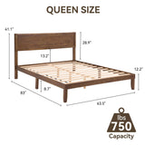 Krinana Wood Queen Size Bed Frame, Mid Century Modern Platform Bed with Headboard, Wooden Slat Support, No Box Spring Needed, Easy Assembly (Brown, Queen) Krinana