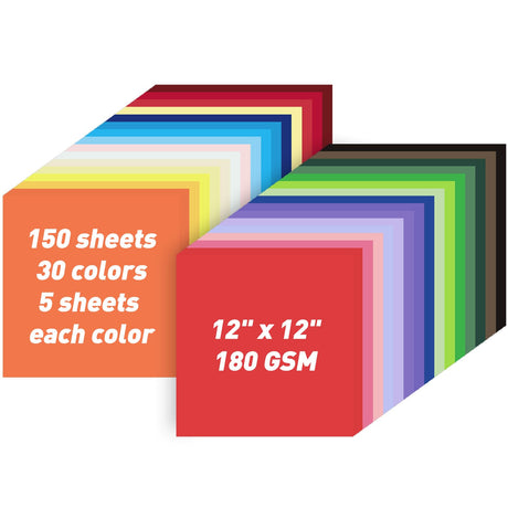 MAXECHO 12" X 12" Colored Cardstock Bulk 150 Sheets 30 Assorted Colors Construction Paper Card Stock Printer Paper for DIY Crafts, Cricut Card Making, Party Decor, Kids School Supplies, 180 GSM MAXECHO