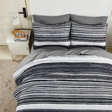 KAKIJUMN 5 Piece Bed in a Bag Stripe Comforter Set Twin Size, White Grey Black Patchwork Striped Comforter and Sheet Set, All Season Soft Microfiber Complete Bedding Sets(Grey,Twin) KAKIJUMN