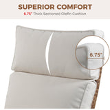 Grand patio Outdoor Recliner with Independent Adjustable Back and Footrest, Air Pump 150° Lay Flat Reclining Chair Removable Olefin Cushion Flip-Up Table Wicker Creamy White 1PC Grand patio