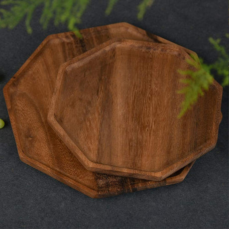 Set of 2 Acacia Wooden Serving Tray Vegetable Fruit Platter Decor Wood Trays Square Dessert Plates Food Dish Serving Platters Cheese Board Party Trays Charger Plate Wooden Charcuterie Boards Platters Renawe