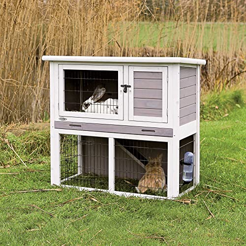 TRIXIE Pet Products Rabbit Hutch with Sloped Roof (M), Gray/White - WoodArtSupply