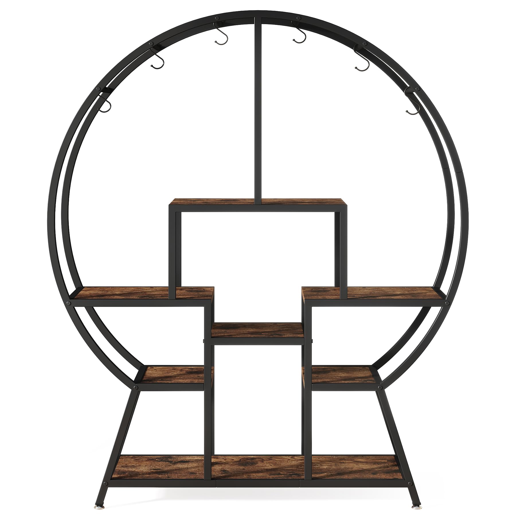 Tribesigns 65" Industrial Round Bookshelf with 7-Tier Wooden Shelves and Hooks for Stylish Storage - WoodArtSupply