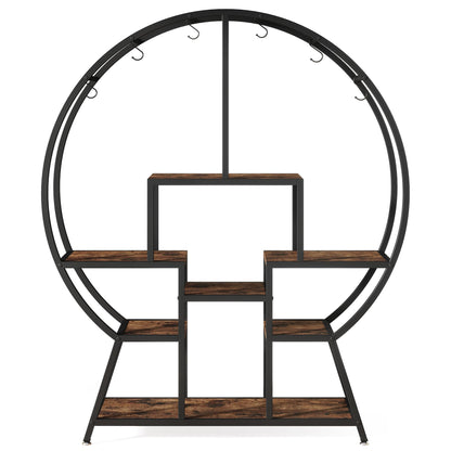 Tribesigns 65" Industrial Round Bookshelf with 7-Tier Wooden Shelves and Hooks for Stylish Storage - WoodArtSupply