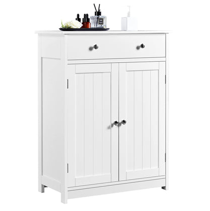 Yaheetech Free Standing Bathroom Cabinet with 1 Drawer 2 Doors and Adjustable Shelf, Wooden Entryway Storage Cabinet, 11.8D x 23.6W x 31.5H in, White - WoodArtSupply