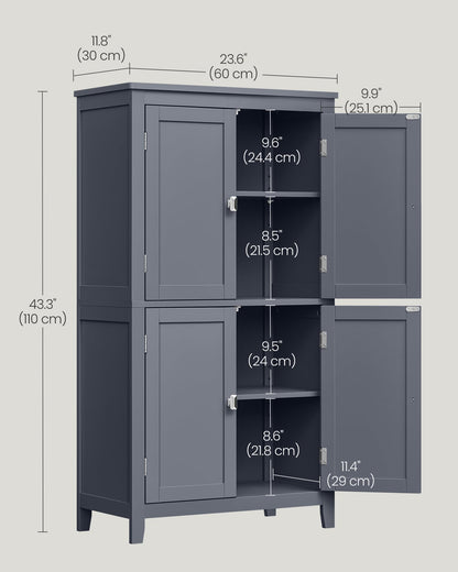 VASAGLE Bathroom Floor Storage Cabinet, Bathroom Storage Unit, Freestanding Cabinet with 4 Doors, Adjustable Shelves, 11.8 x 23.6 x 43.3 Inches, Slate Gray UBBC552G01 - WoodArtSupply