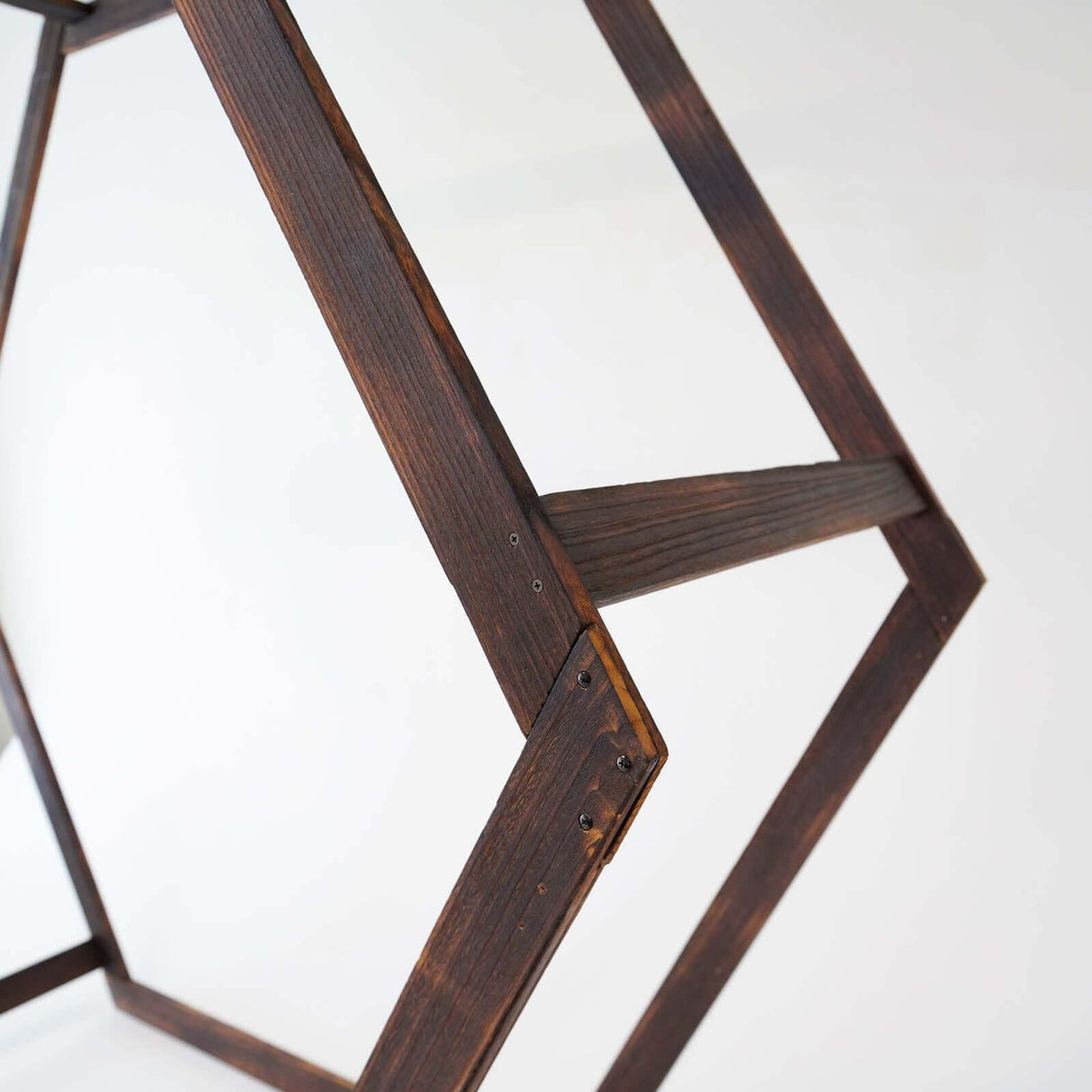 Tableclothsfactory 7FT Rustic Elegant Hexagonal Wooden Backdrop Stand | Heavy Duty Dark Brown Double Sided Wedding Arch Stand Tableclothsfactory