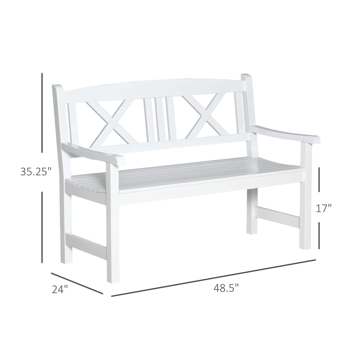 Outsunny White Rustic Wooden Garden Bench for Two with Backrest and Armrests - WoodArtSupply