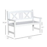 Outsunny White Rustic Wooden Garden Bench for Two with Backrest and Armrests Outsunny