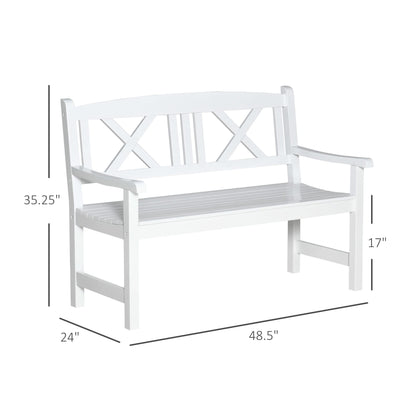 Outsunny White Rustic Wooden Garden Bench for Two with Backrest and Armrests - WoodArtSupply