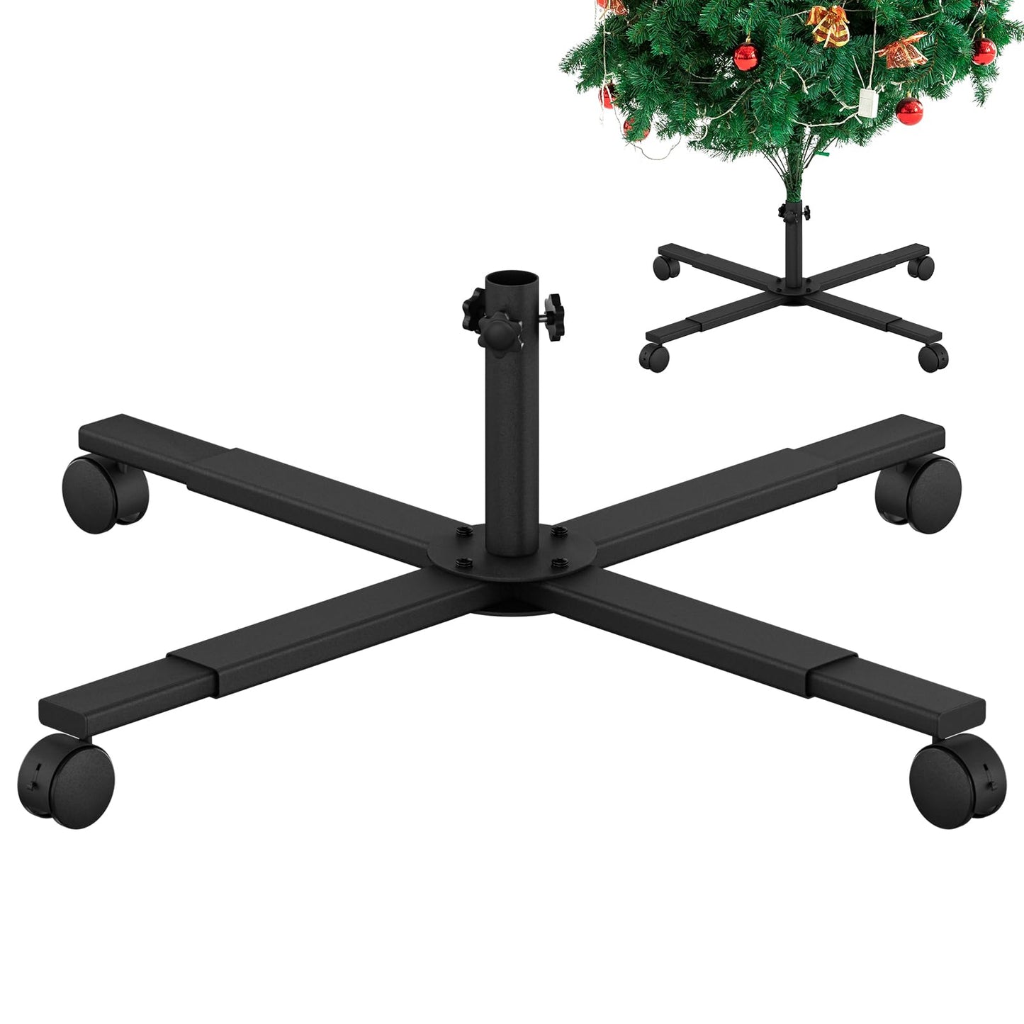 Mordx christmas tree stand, Metal Rolling Artificial Christmas Tree Standfor 5 to 8 FT Artificial Trees，Adjustable Legs, Locking Caster Wheels (23'',Φ0.94'')