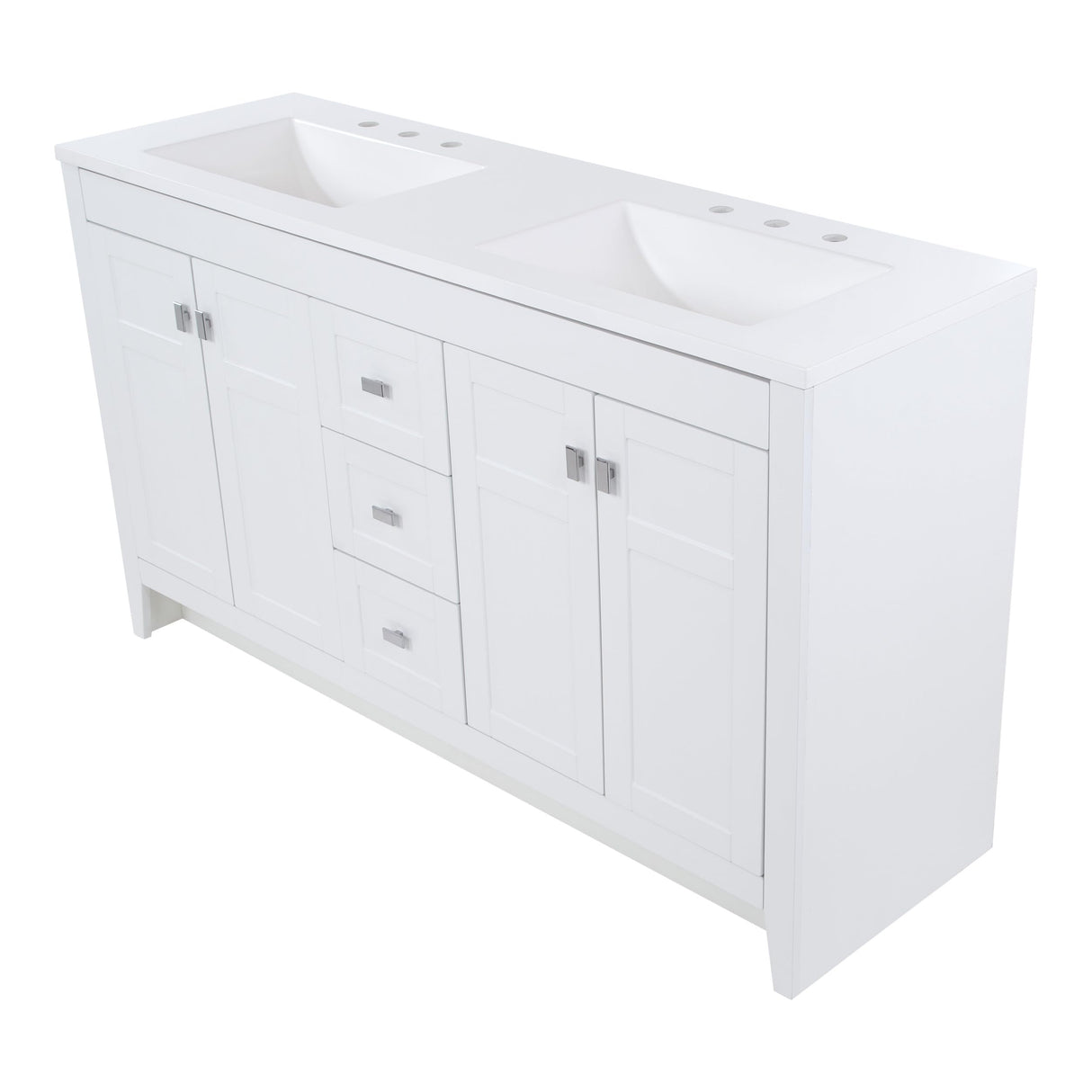 Spring Mill Cabinets Lonsdale 60-Inch Double-Sink Bathroom Vanity with White Top, 2 Soft-Close Cabinets, 3 Drawers, 60.5" W x 18.75" D, White Spring Mill Cabinets