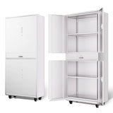 DNA MOTORING 73'' Metal Storage Cabinet, Rolling Garage Cabinet with 1 Drawer and Adjustable Shelves, Lockable Heavy Duty Metal Locker for Garage,Office,Home,White, TOOLS-00630-WH-WH-A DNA MOTORING