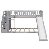 Twin Over Twin Bunk Beds with Slide, Low Bunk Bed Frame with Storage Drawers Stairway Wood Bunk Bed with Slide for Kids Boys Girls, Gray Finish Bellemave
