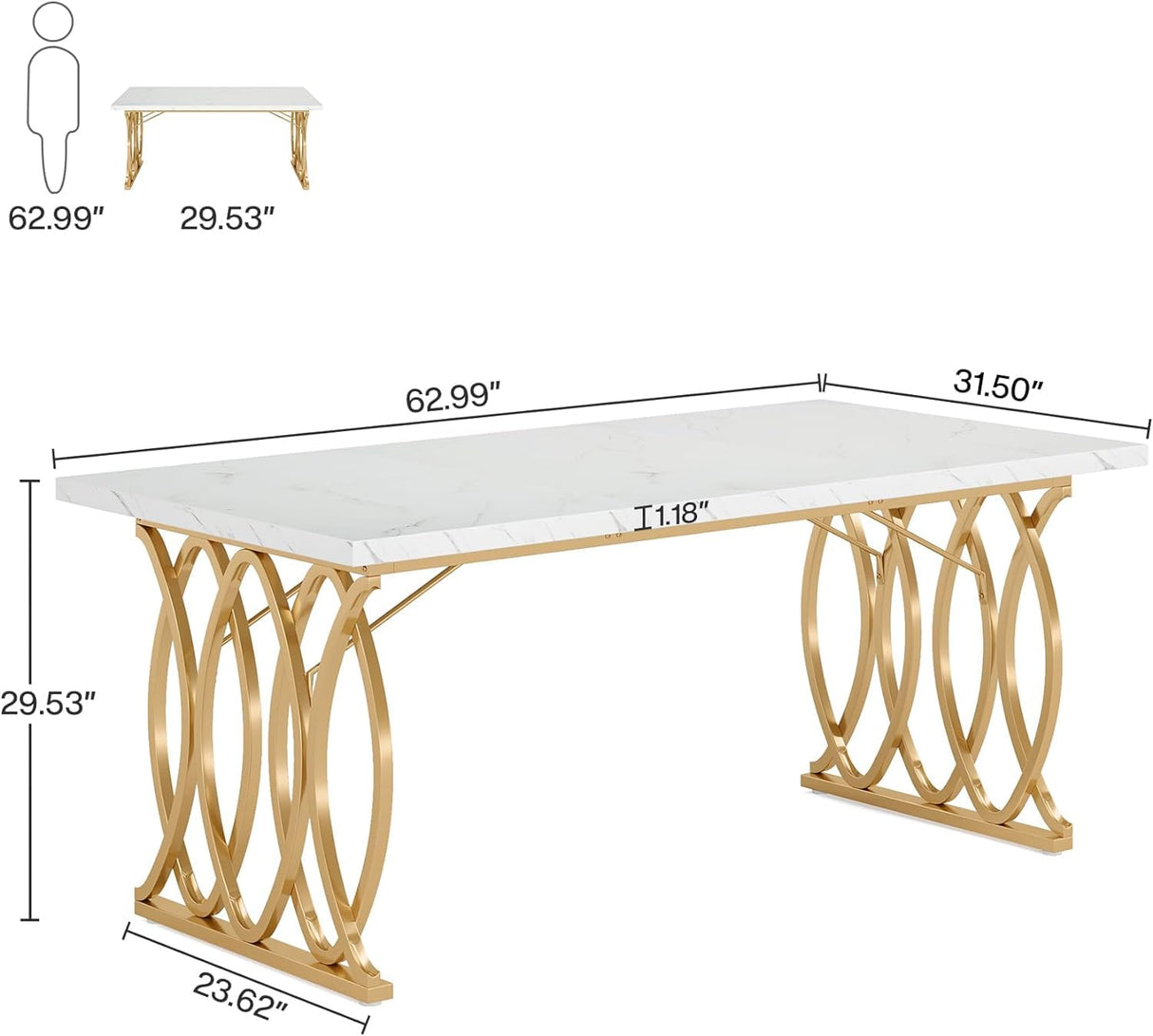 Tribesigns Executive Desk, 63" W Large Computer Desk, Modern Office Desk Conference Table Meeting Room Table, Business Furniture for Home Office, White and Gold Tribesigns